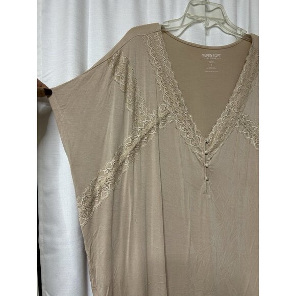 Torrid Super Soft Knit Beige Babydoll Blouse Top Lace Detail 3 Short Sleeve - Picture 3 of 6